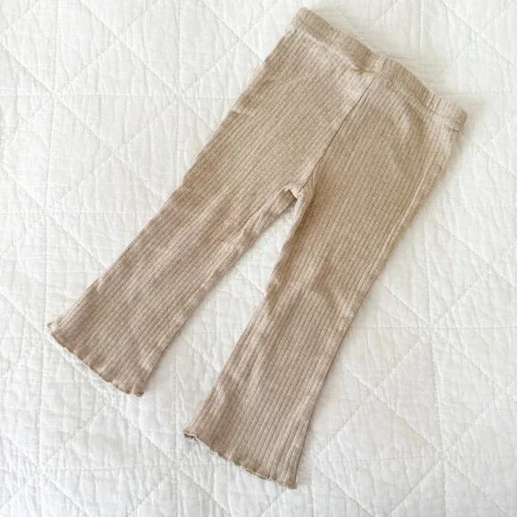 Rabbit + Bear Kids Ribbed Flare Pants Tan 2T - Picture 4 of 4
